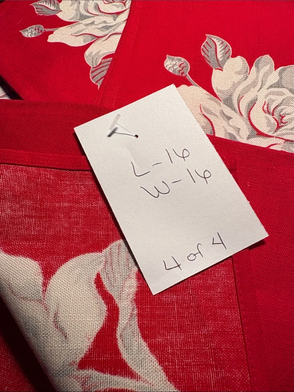 Vintage 50’s 4 Red Floral Cotton Napkin set. Lightweight canvas. VV
